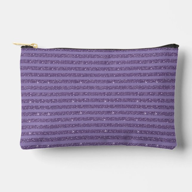 Smoky Plum Glitter Style Horizontal Stripes Zubehörtasche (Vorderseite)