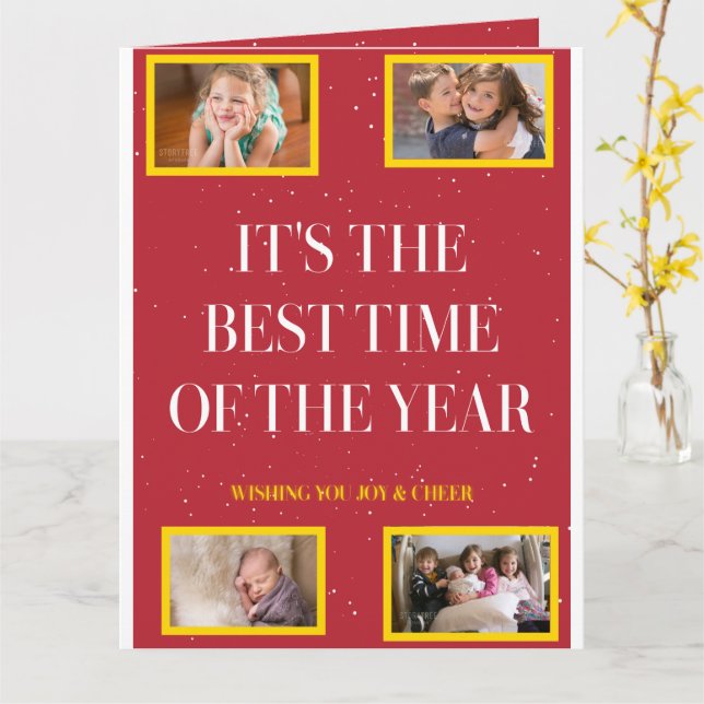 Smoky Red Gold Frame Holiday Cheer Karte (Gelbe Blume)