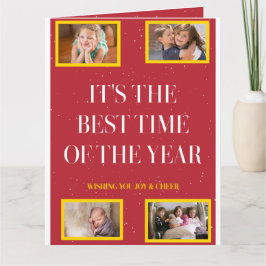 Smoky Red Gold Frame Holiday Cheer Karte