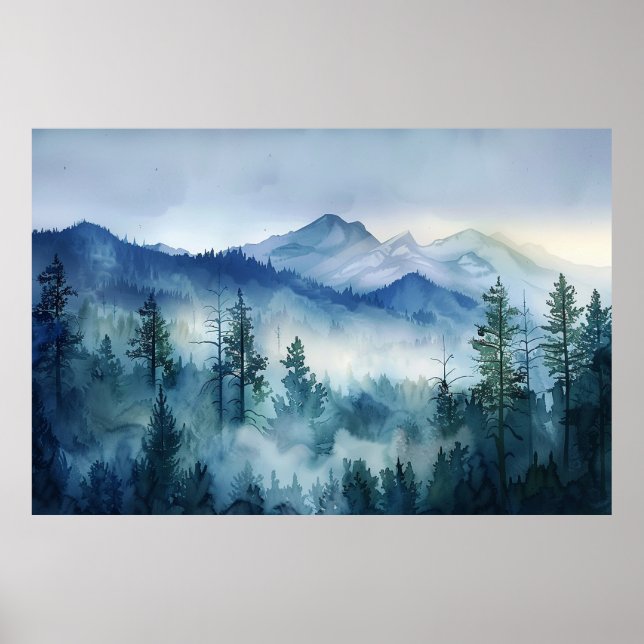 Smoky Sleeping Ute Mountain Aquarellen Bilder Poster (Vorne)