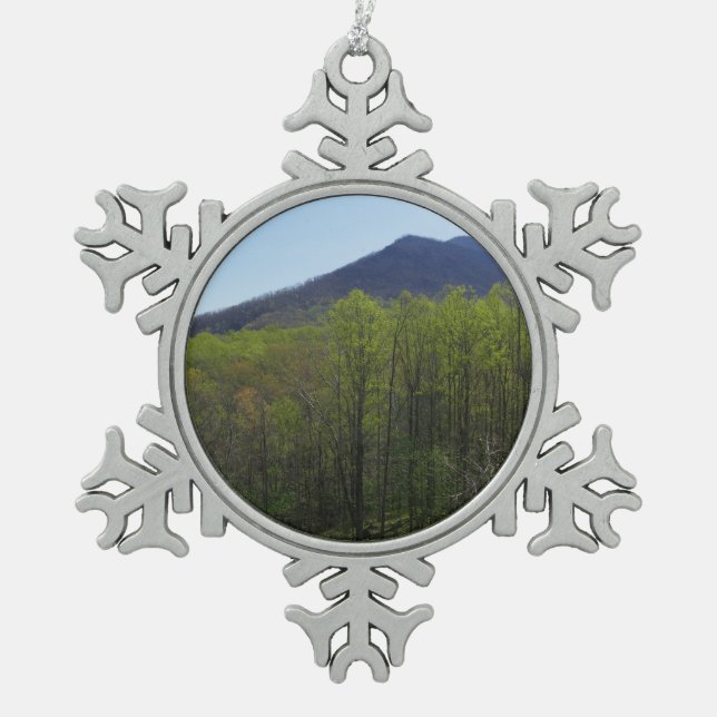 Smokygebirge in der Frühjahrslandschaft Schneeflocken Zinn-Ornament (Vorderseite)