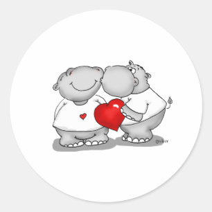 Smooch - Flusspferd-Kuss-Valentinstag Runder Aufkleber