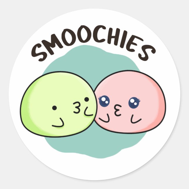 Smoochies Funny Kissing Mochi Pun Runder Aufkleber (Vorderseite)