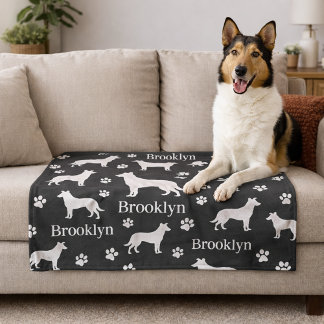 Smooth Collie Personalized Dog Blanket Dark Gray Fleecedecke