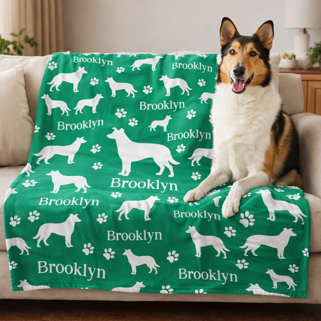 Smooth Collie Personalized Dog Blanket Fleecedecke (Collie - smooth hair personalized blanket with collie name and favorite color. Green shown here.)