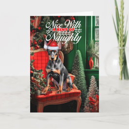 Smooth Doberman Christmas Dog Naughty Nice Feiertagskarte