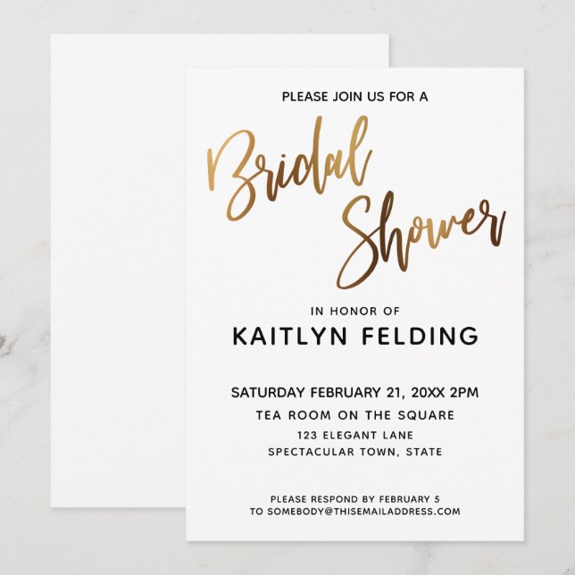 Smooth Gold Ombre Brautparty Typografie Einladung (Vorne/Hinten)