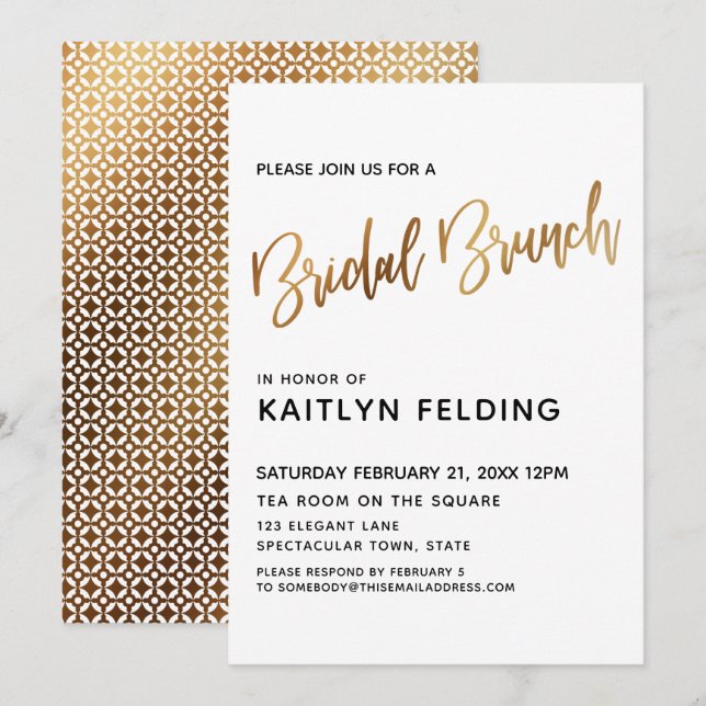 Smooth Gold Ombre Bridal Brunch Typografie Einladung (Vorne/Hinten)