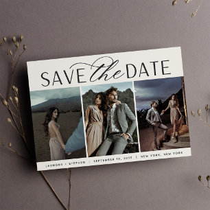 Smooth Script Three Photo Wedding Save The Date