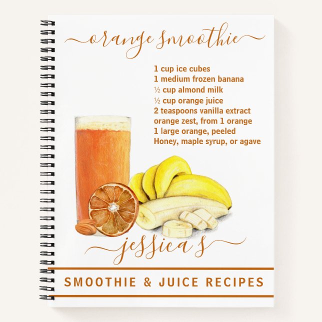 Smoothie Wasserfarbe Recipe Juice Frucht Orange Notizbuch (Vorderseite)