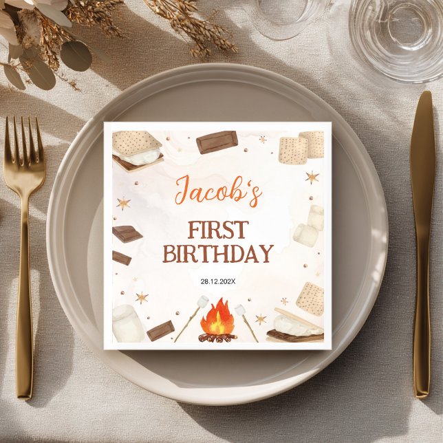 S'more Campfire Birthday Party Napkins Serviette (Von Creator hochgeladen)