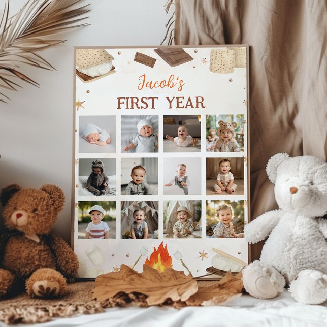 S'more Campfire Erstes Jahr Foto Meilenstein Poste Poster (Von Creator hochgeladen)