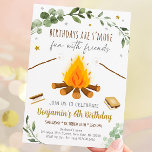 S'more Camping Campfire Bonfire Geburtstag Einladung<br><div class="desc">Diese bezaubernde Einladung zeigt unsere handgezeichneten Mores und Campfeuerbilder mit Aquarellakzenten.</div>