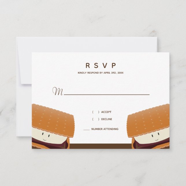 S'more Illustration Wedding White Brown RSVP Card Karte (Vorderseite)