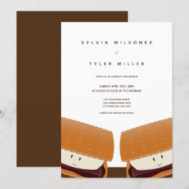 S'more Illustration Wedding White Brown Vertikal Einladung