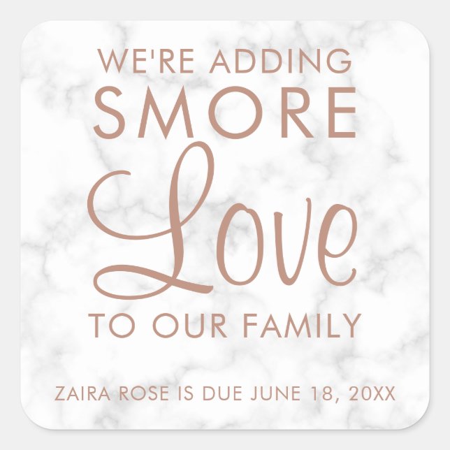 Smore Liebe Marble Rose Gold Girl Baby Dusche Gefa Quadratischer Aufkleber (Vorderseite)