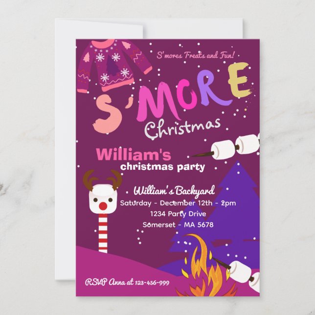 S'more Weihnachten Party S'mores Camping Weihnacht Einladung (Vorderseite)