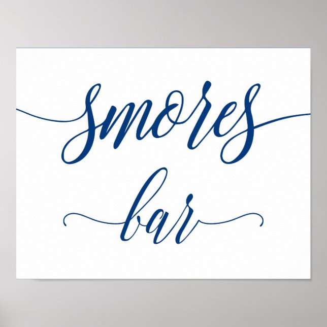Smores Bar Wedding Sign in Navy Blue Calligraphy Poster (Vorne)