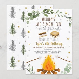S'mores Birthday Camping Campfire Bonfire Rustikal Einladung