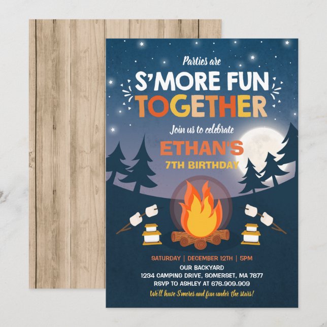 S'mores Birthday Invitation S'mores Bonfire Party Einladung (Vorne/Hinten)