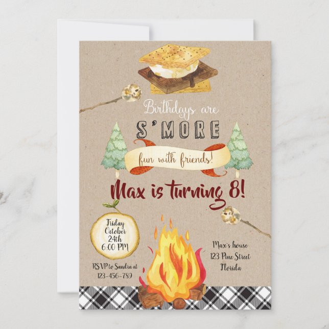 Smores Birthday Invitation, S'mores Invitation (Devant)
