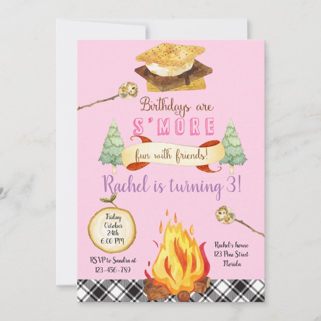 Smores Birthday Invitation, S'mores Invitation (Devant)