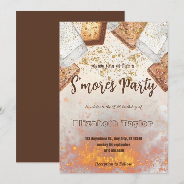 S'mores Birthday Party Invitation – Cozy Campfire (Devant / Derrière)