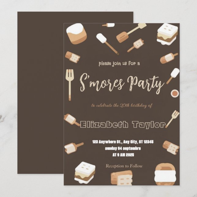 S'mores Birthday Party Invitation – Cozy Campfire (Devant / Derrière)
