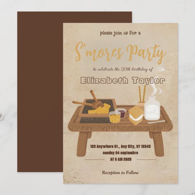 S'mores Birthday Party Invitation – Cozy Campfire Einladung (Vorne/Hinten)