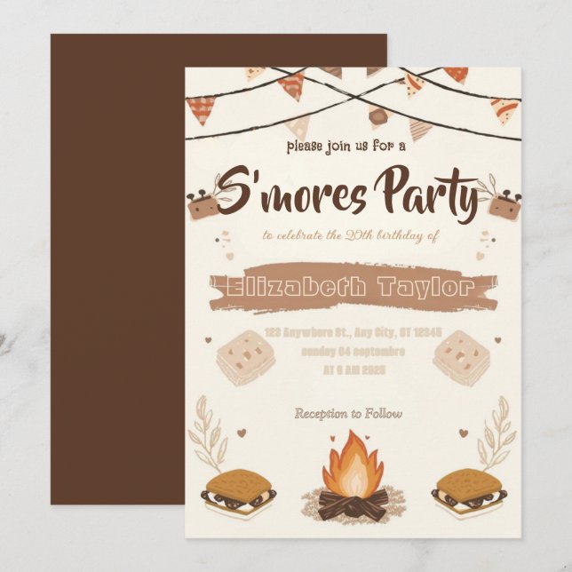 S'mores Birthday Party Invitation – Cozy Campfire Einladung (Vorne/Hinten)