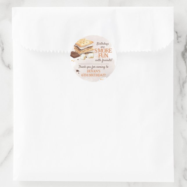 S'mores Birthday Party Runder Aufkleber (Tasche)