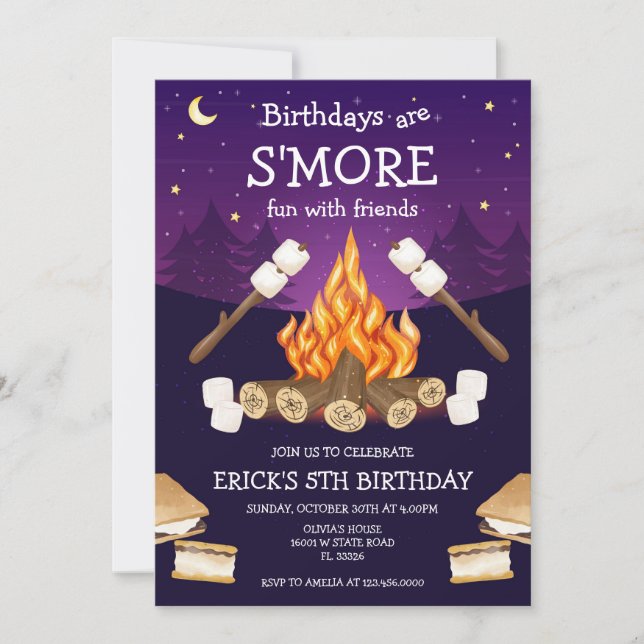 S'mores Birthday Party S'mores Camping Birthday Einladung (Vorderseite)