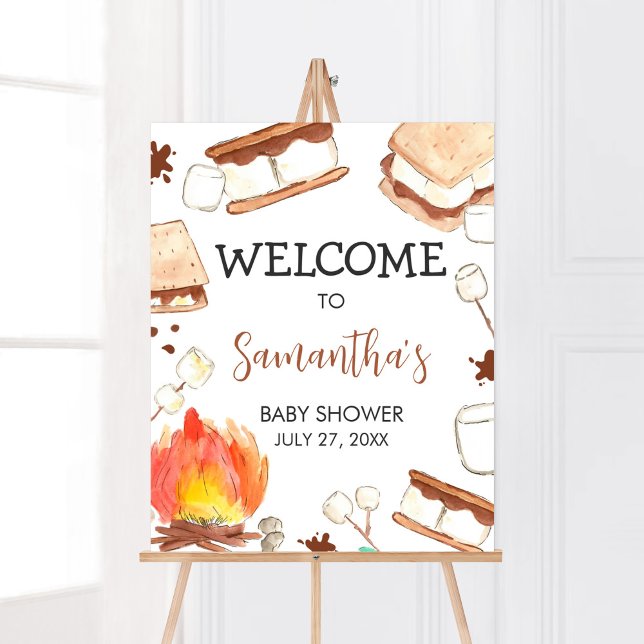 S'mores Camping Baby Dusche Willkommen Poster (Smore Fun Baby Shower Welcome Sign)