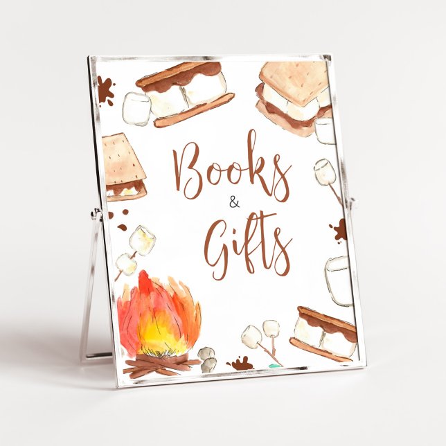 S'mores Camping Babydusche Bücher und Geschenke Poster (Smore Fun Baby Shower Books and Gifts Sign)