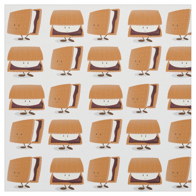 S'mores Cartoon Brown White Lächeln Muster Stoff (Muster)