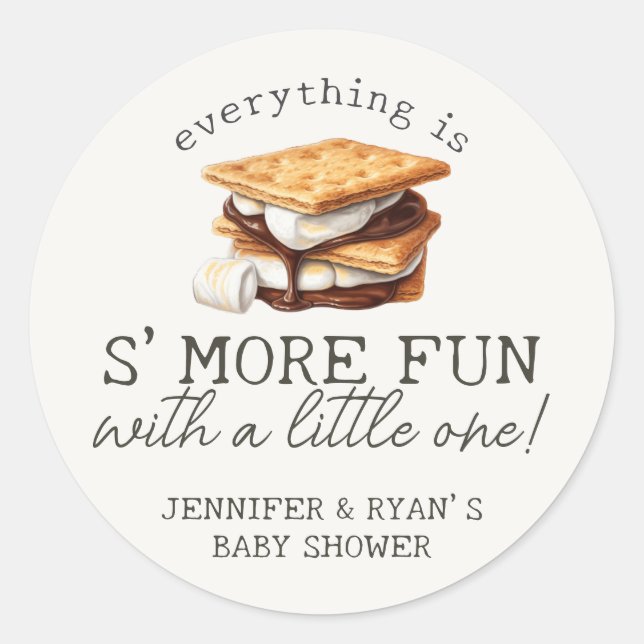 S'mores Fall Bonfire Outdoor Baby Dusche Runder Aufkleber (Vorderseite)