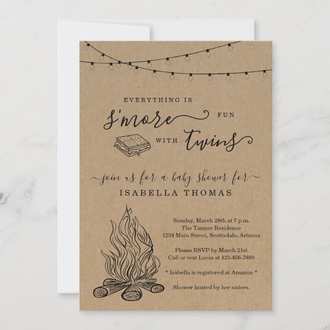 S'mores Twins Baby shower Invitation (Devant)