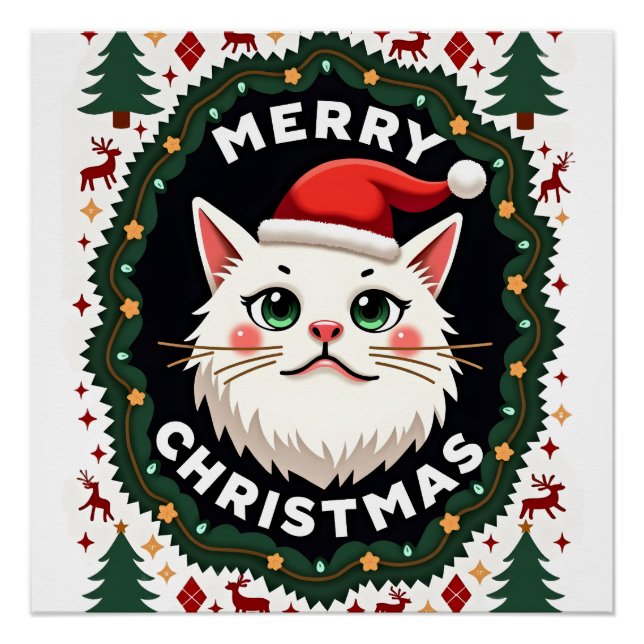 Smudge Cat hässlicher Weihnachtspullover  (1) Poster (Vorderseite)