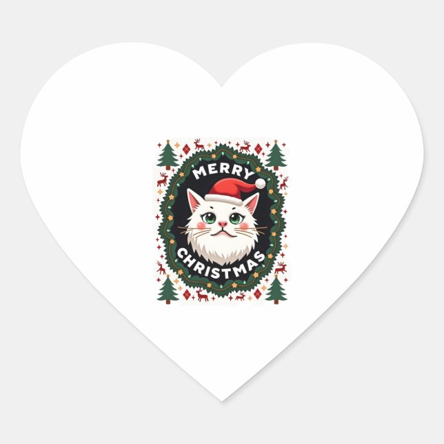 Smudge Cat Ugly Christmas Sweater  (1) Herz-Aufkleber (Vorderseite)
