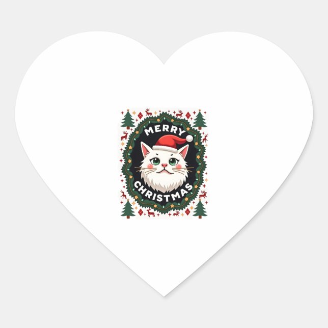 Smudge Cat Ugly Christmas Sweater  (1) Herz-Aufkleber (Vorderseite)