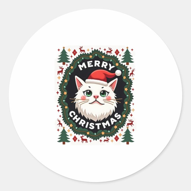 Smudge Cat Ugly Christmas Sweater  (1) Runder Aufkleber (Vorderseite)