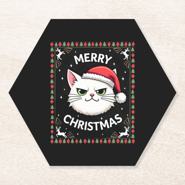 Smudge Cat Ugly Christmas Sweater  (1) Untersetzer (Vorderseite)