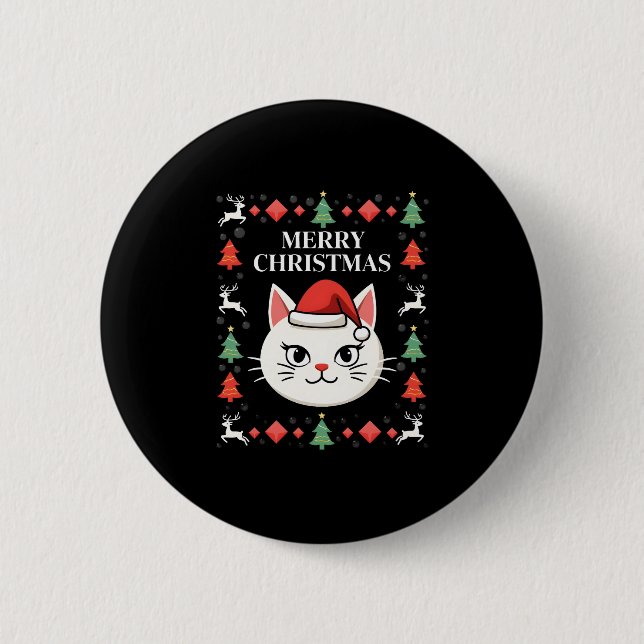 Smudge Cat Ugly Christmas Sweater  (2) Button (Vorderseite)