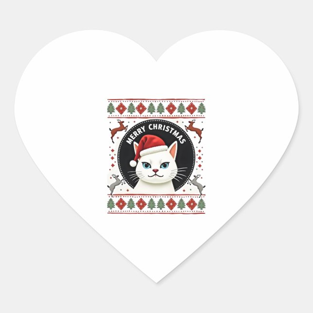 Smudge Cat Ugly Christmas Sweater  (3) Herz-Aufkleber (Vorderseite)