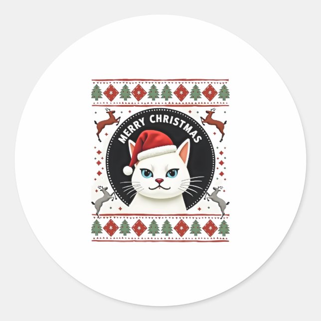 Smudge Cat Ugly Christmas Sweater  (3) Runder Aufkleber (Vorderseite)