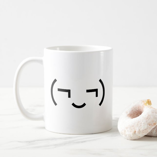 Smug Emoticon (EUR ‿) Japanischer Kaomoji Kaffeetasse (Mit Donut)
