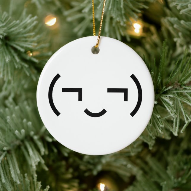 Smug Emoticon (EUR ‿) Japanischer Kaomoji Keramik Ornament (Baum)