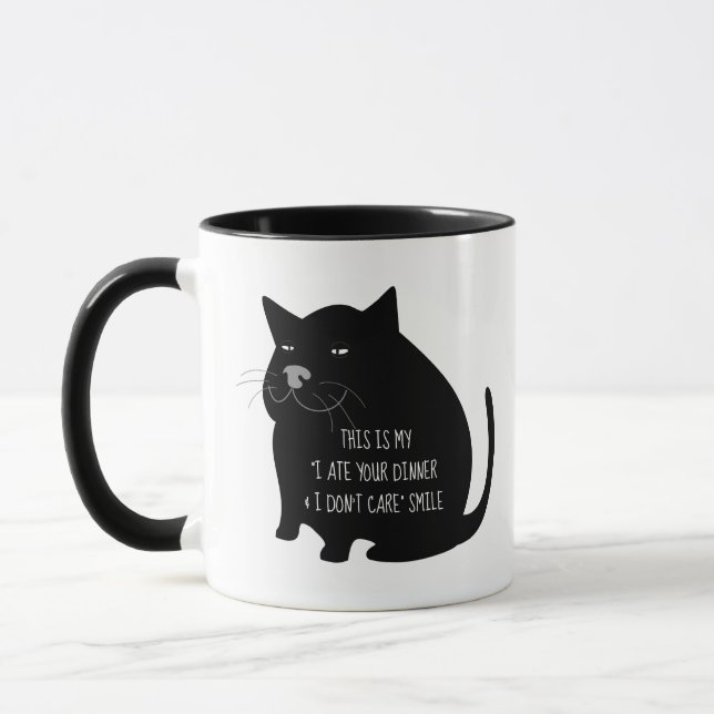 Smug Fat Black Cat Funny Quote Tasse (Links)