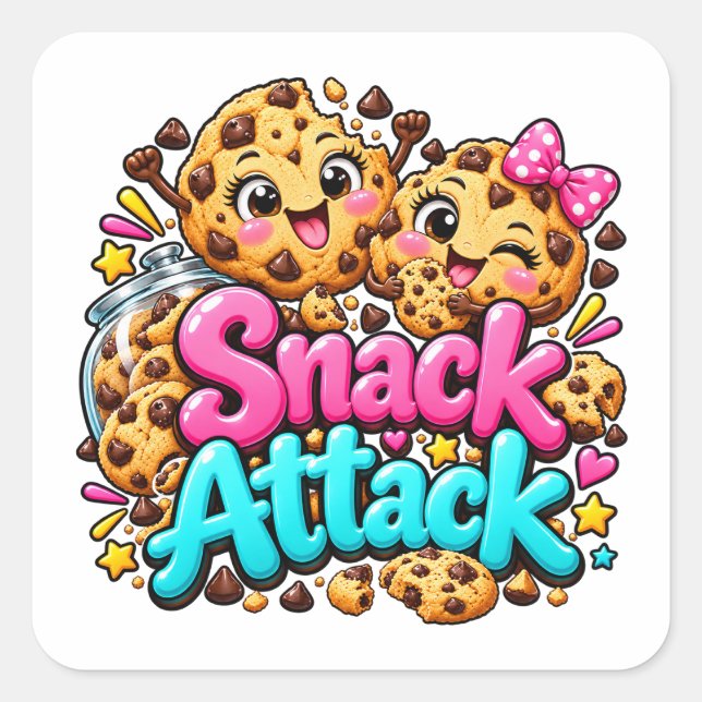 Snack-Attack-Cookie-Design Quadratischer Aufkleber (Vorderseite)