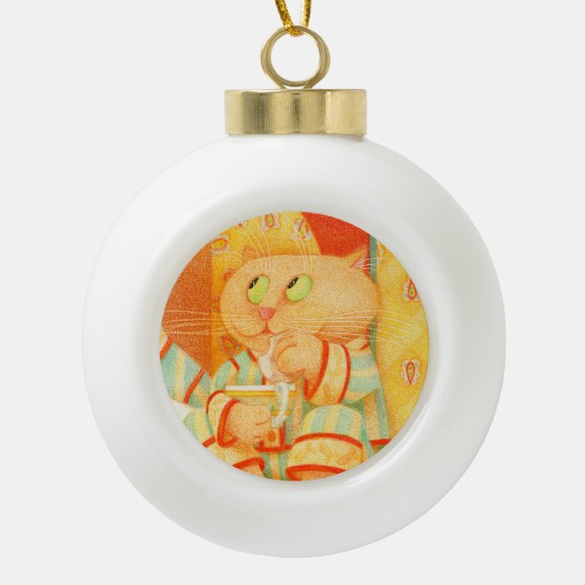 SNACK KITTY Keramik Ball Ornament (Vorderseite)